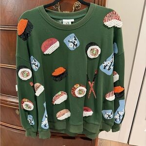QUEEN OF SPARKLES Green Sushi Embellished Sweater